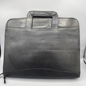 Classic Scully Black Leather Briefcase Portfolio Binder Drop Handles Planner 13"